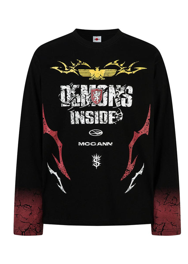 TALKLESSFASHION Hip-Hop Motorcycle Dark Print Long Sleeve Tee