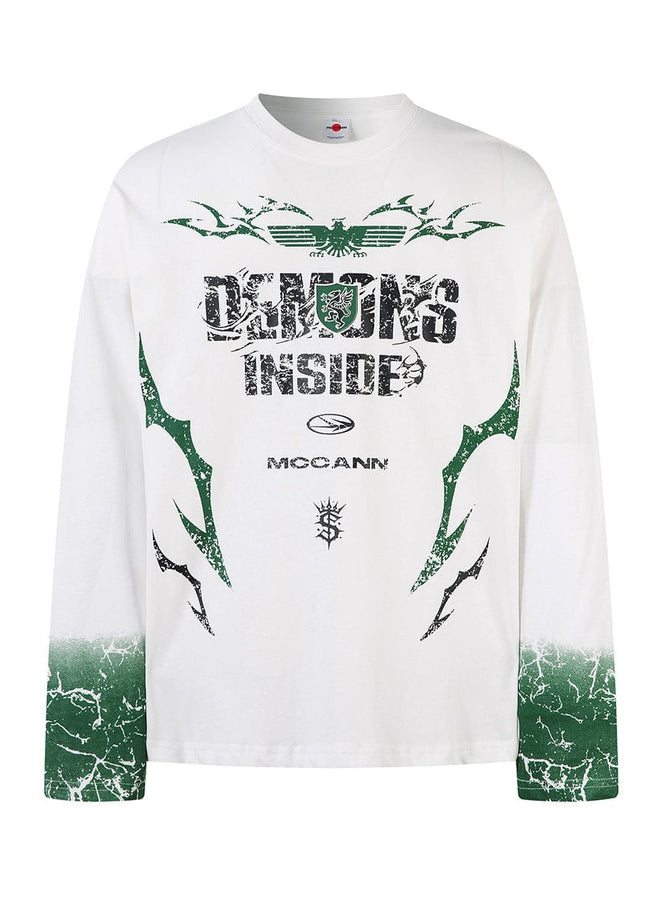 TALKLESSFASHION Hip-Hop Motorcycle Dark Print Long Sleeve Tee