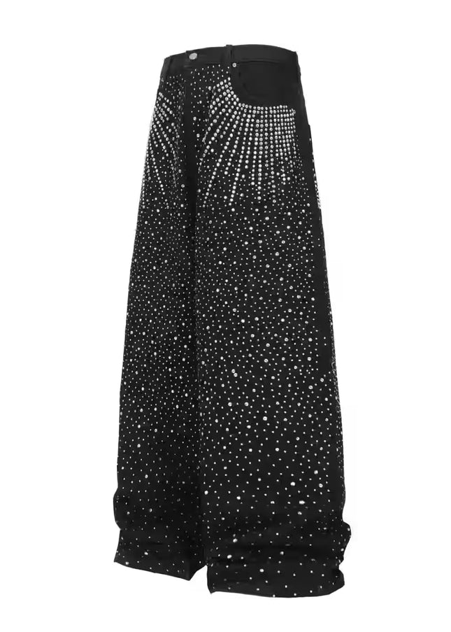 TALKLESSFASHION Hot Diamond Wide-Leg Denim Jeans
