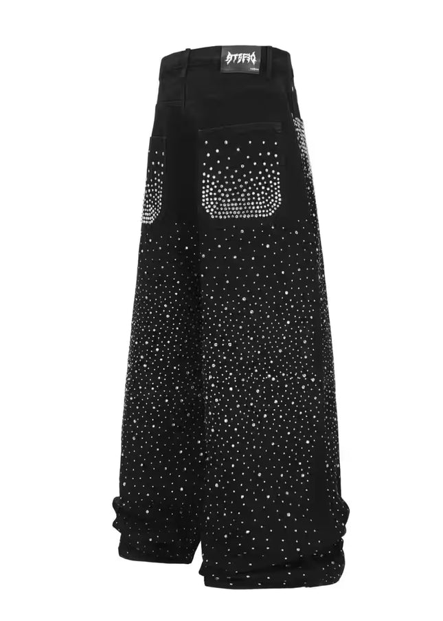 TALKLESSFASHION Hot Diamond Wide-Leg Denim Jeans