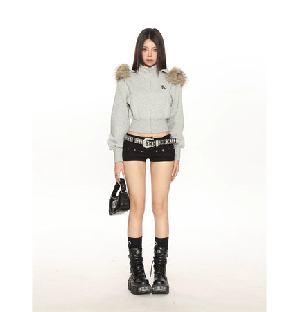 THETLSTUDIO Hot Girl Detachable Fur Collar Sweatshirt