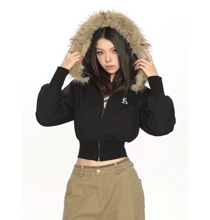 THETLSTUDIO Hot Girl Detachable Fur Collar Sweatshirt
