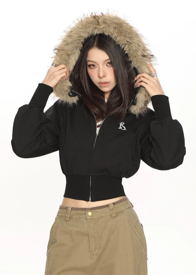 TALKLESSFASHION Hot Girl Detachable Fur Collar Sweatshirt