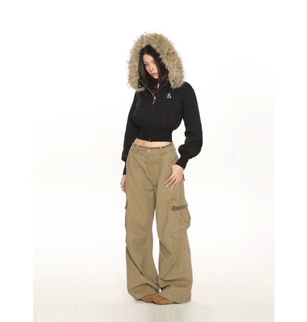 THETLSTUDIO Hot Girl Detachable Fur Collar Sweatshirt