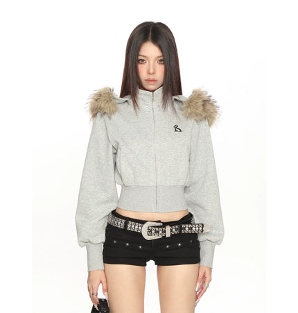 THETLSTUDIO Hot Girl Detachable Fur Collar Sweatshirt