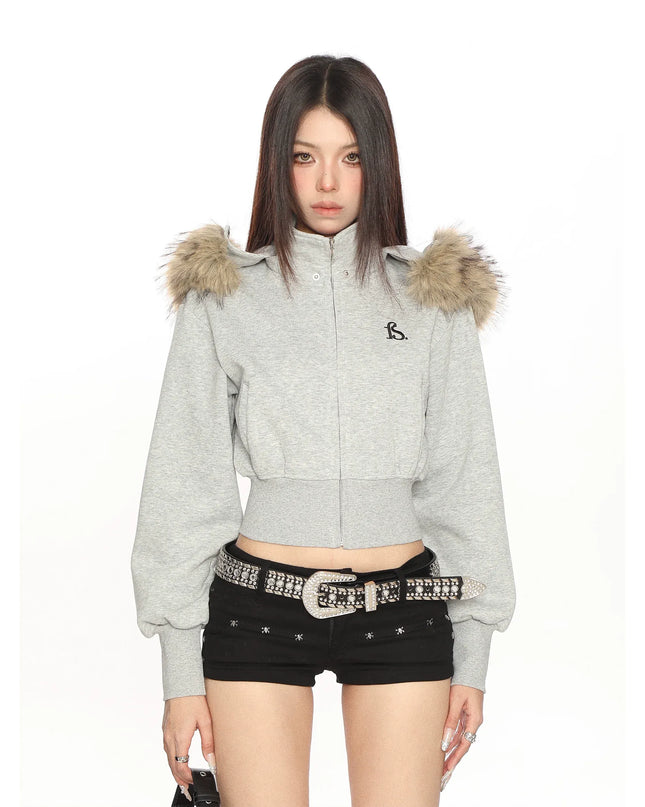 TALKLESSFASHION Hot Girl Detachable Fur Collar Sweatshirt