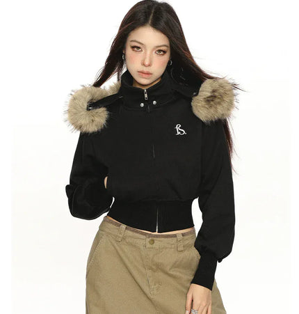 THETLSTUDIO Hot Girl Detachable Fur Collar Sweatshirt
