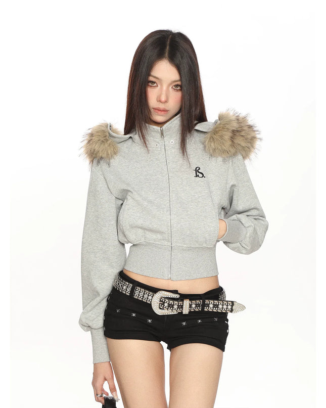 TALKLESSFASHION Hot Girl Detachable Fur Collar Sweatshirt