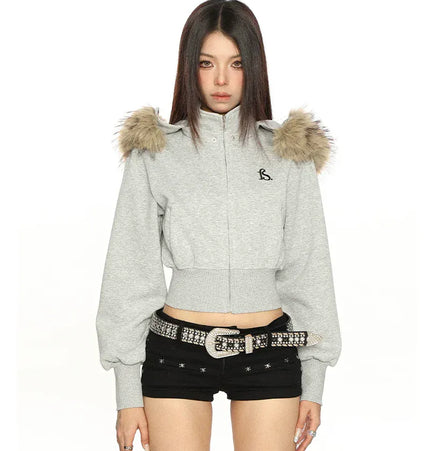 THETLSTUDIO Hot Girl Detachable Fur Collar Sweatshirt