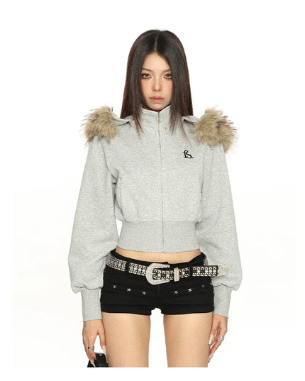TALKLESSFASHION Hot Girl Detachable Fur Collar Sweatshirt