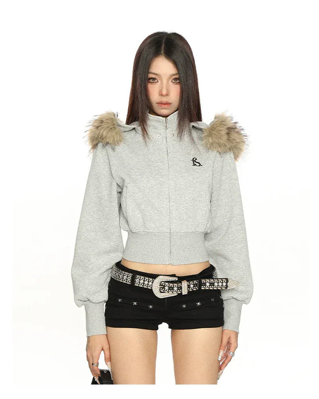 TALKLESSFASHION Hot Girl Detachable Fur Collar Sweatshirt