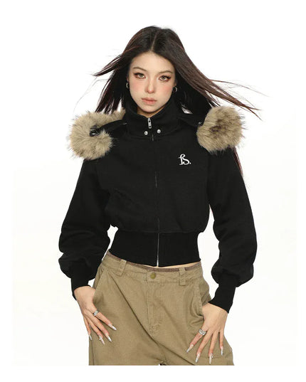 TALKLESSFASHION Hot Girl Detachable Fur Collar Sweatshirt