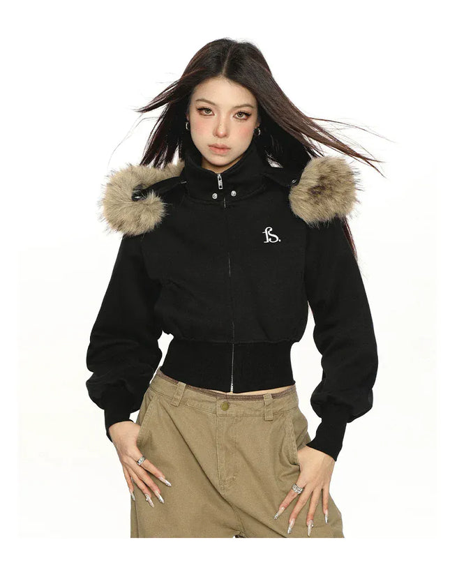 TALKLESSFASHION Hot Girl Detachable Fur Collar Sweatshirt