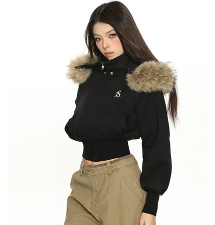 THETLSTUDIO Hot Girl Detachable Fur Collar Sweatshirt