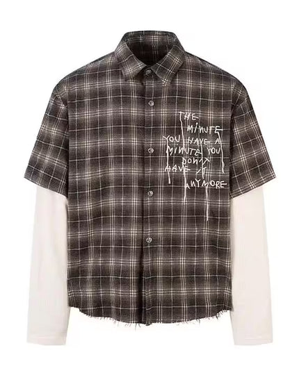TALKLESSFASHION Hyper-Layered Plaid Tectonic Executive Top