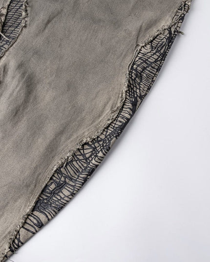 TALKLESSFASHION Irregular Ripped Splicing—-7096