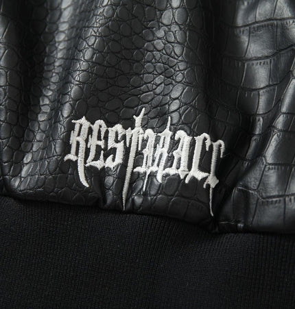 TALKLESSFASHION Jiaqing Varsity Jacket Halloween cross embroidered vintage patchwork leather jacket baseball jacket