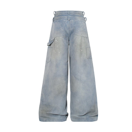 TALKLESSFASHION Jiaqlo 2026 new wasteland style American retro stained washed wide-leg jeans straight ink splashed logging pants