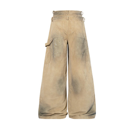 TALKLESSFASHION Jiaqlo 2026 new wasteland style American retro stained washed wide-leg jeans straight ink splashed logging pants