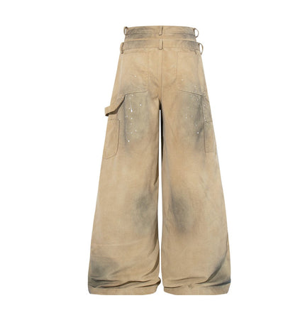 THETLSTUDIO Jiaqlo 2026 new wasteland style American retro stained washed wide-leg jeans straight ink splashed logging pants