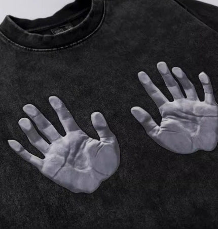 THETLSTUDIO Jiaqlo men's 2025 spring and summer new American street fashion brand wash worn-out hand print short sleeve T-shirt men