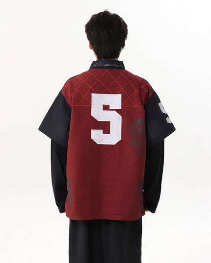 TALKLESSFASHION Jiaqlo Men's Fall and Winter 2025 new wasteland style American jersey fake two heavy embroidered polo collar sweatshirts