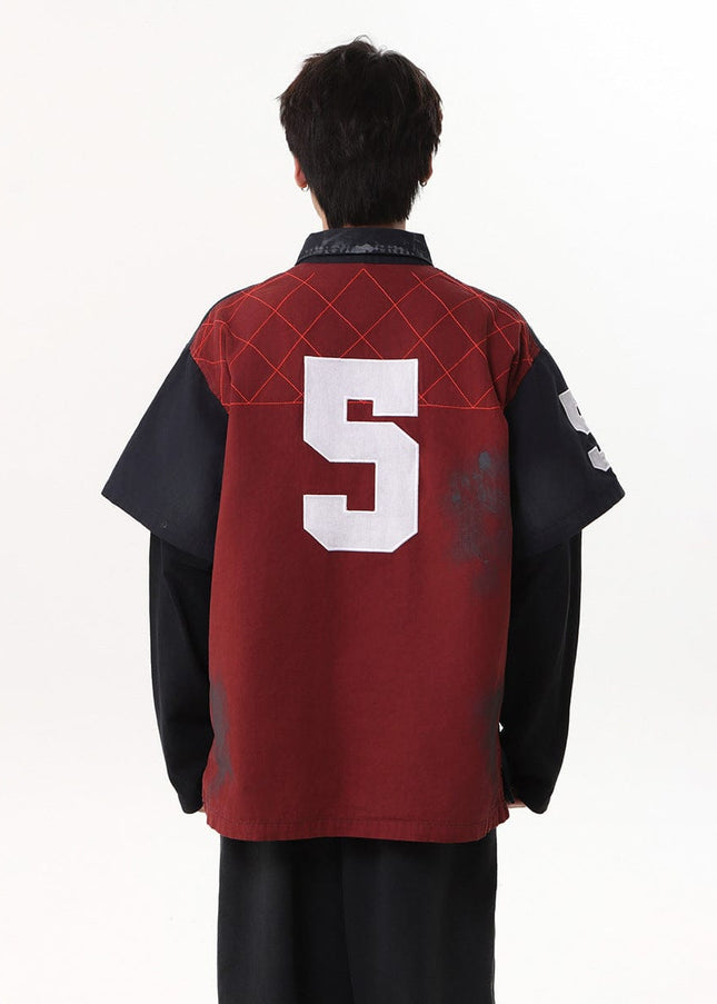 TALKLESSFASHION Jiaqlo Men's Fall and Winter 2025 new wasteland style American jersey fake two heavy embroidered polo collar sweatshirts