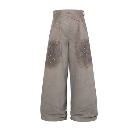 TALKLESSFASHION Jiayiku 2026 new American locomotive wasteland style heavy washed stained personalized jeans loose wide-leg pants