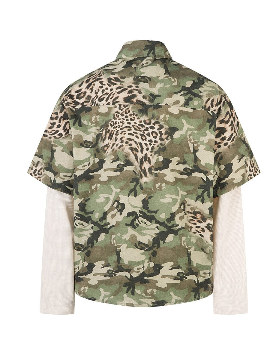 THETLSTUDIO Jiayiku 2026 new fake two-piece floral shirt Hawaiian vacation American retro leopard print camouflage shirt long sleeves
