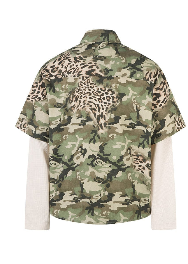 TALKLESSFASHION Jiayiku 2026 new fake two-piece floral shirt Hawaiian vacation American retro leopard print camouflage shirt long sleeves