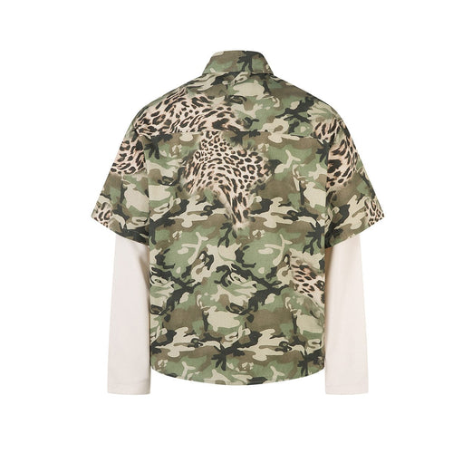 THETLSTUDIO Jiayiku 2026 new fake two-piece floral shirt Hawaiian vacation American retro leopard print camouflage shirt long sleeves