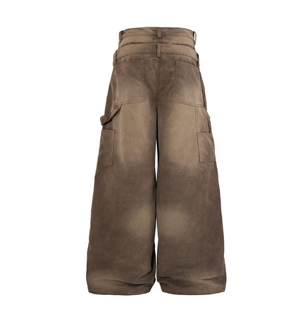 THETLSTUDIO Jiayiku 2026 new wasteland style American high street dirty dye washed rivet jeans wide-leg cargo logging pants
