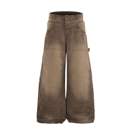 THETLSTUDIO Jiayiku 2026 new wasteland style American high street dirty dye washed rivet jeans wide-leg cargo logging pants