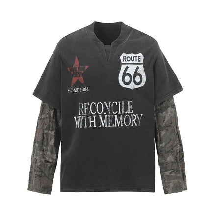 THETLSTUDIO Jiayiku Men's 2026 New American Street Trendy Brand Fake Two Washed Damaged and Eroded Washed T-Shirt Long Sleeves