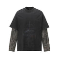 TALKLESSFASHION Jiayiku Men's 2026 New American Street Trendy Brand Fake Two Washed Damaged and Eroded Washed T-Shirt Long Sleeves