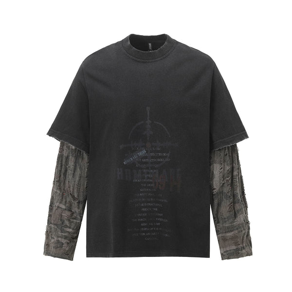 Eroded Spliced Fake-Two Long-Sleeve