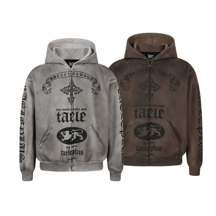 TALKLESSFASHION Jiayiku Men's 2026 New Wasteland Feng Shui Washed Stained Dyed Cardigan Sweatshirt Jacket Men's and Women's American Street Hoodie