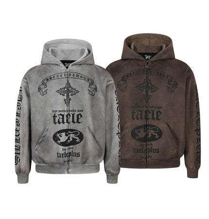 TALKLESSFASHION Jiayiku Men's 2026 New Wasteland Feng Shui Washed Stained Dyed Cardigan Sweatshirt Jacket Men's and Women's American Street Hoodie