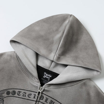 TALKLESSFASHION Jiayiku Men's 2026 New Wasteland Feng Shui Washed Stained Dyed Cardigan Sweatshirt Jacket Men's and Women's American Street Hoodie