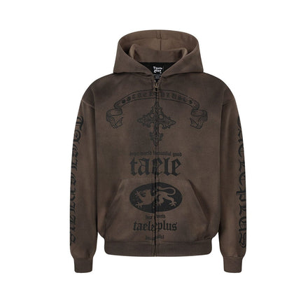 TALKLESSFASHION Jiayiku Men's 2026 New Wasteland Feng Shui Washed Stained Dyed Cardigan Sweatshirt Jacket Men's and Women's American Street Hoodie