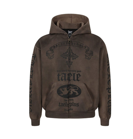 TALKLESSFASHION Jiayiku Men's 2026 New Wasteland Feng Shui Washed Stained Dyed Cardigan Sweatshirt Jacket Men's and Women's American Street Hoodie
