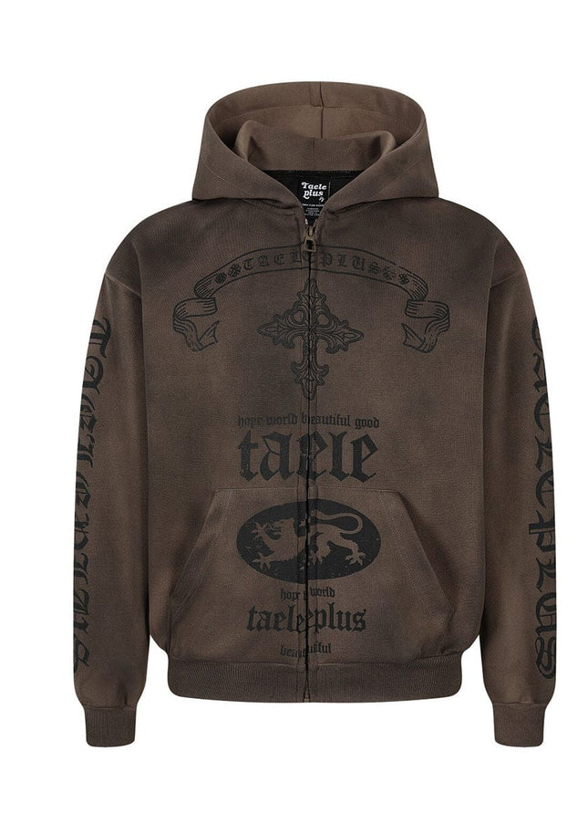 TALKLESSFASHION Jiayiku Men's 2026 New Wasteland Feng Shui Washed Stained Dyed Cardigan Sweatshirt Jacket Men's and Women's American Street Hoodie
