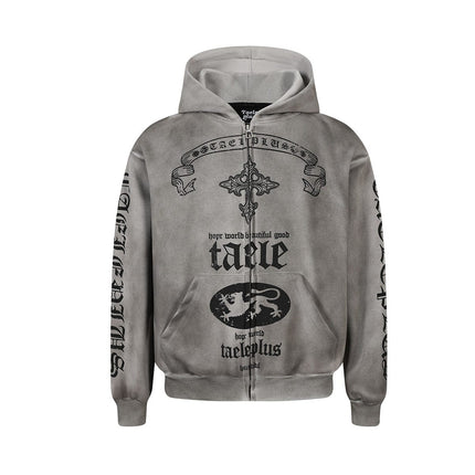 TALKLESSFASHION Jiayiku Men's 2026 New Wasteland Feng Shui Washed Stained Dyed Cardigan Sweatshirt Jacket Men's and Women's American Street Hoodie