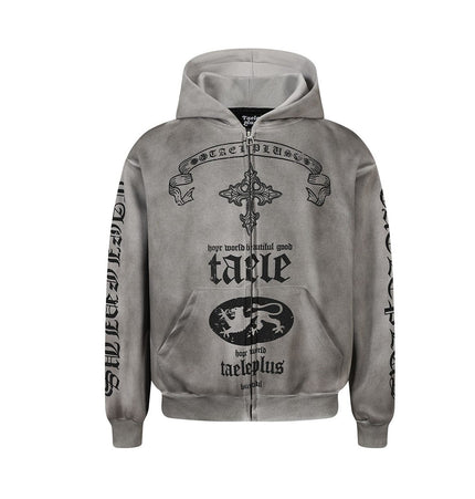 TALKLESSFASHION Jiayiku Men's 2026 New Wasteland Feng Shui Washed Stained Dyed Cardigan Sweatshirt Jacket Men's and Women's American Street Hoodie