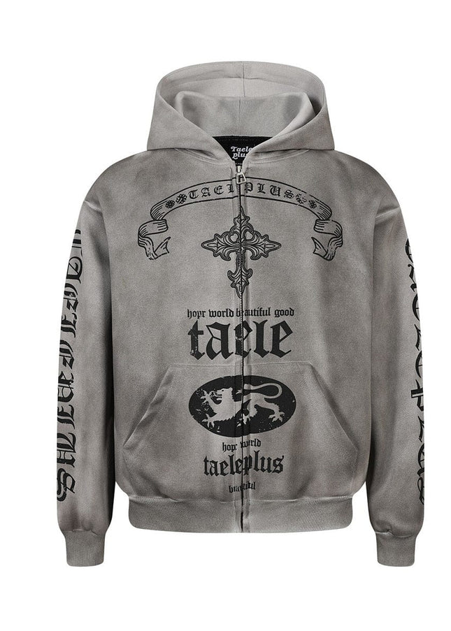 TALKLESSFASHION Jiayiku Men's 2026 New Wasteland Feng Shui Washed Stained Dyed Cardigan Sweatshirt Jacket Men's and Women's American Street Hoodie