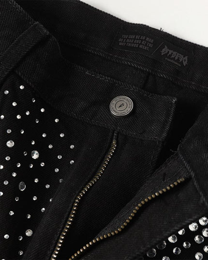 TALKLESSFASHION Jiayiku Men's Fall 2025 New American High Street RO Style Heavy Industry Hot Diamond Jeans High-end Wide-leg Pants
