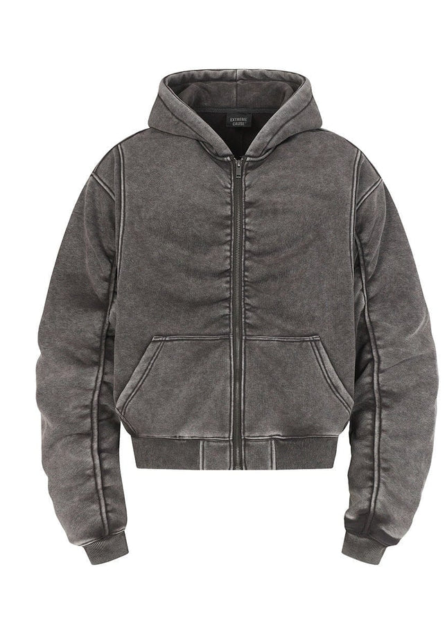 TALKLESSFASHION Jiayiku Men's Fall 2025 New American Street Personality Hoodie Pleated Washed Old Hoodie with Fleece