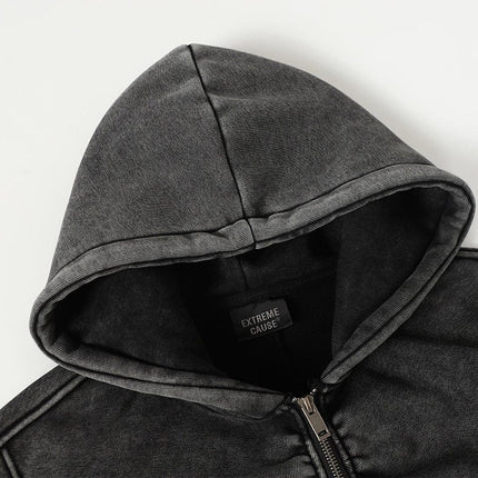 TALKLESSFASHION Jiayiku Men's Fall 2025 New American Street Personality Hoodie Pleated Washed Old Hoodie with Fleece
