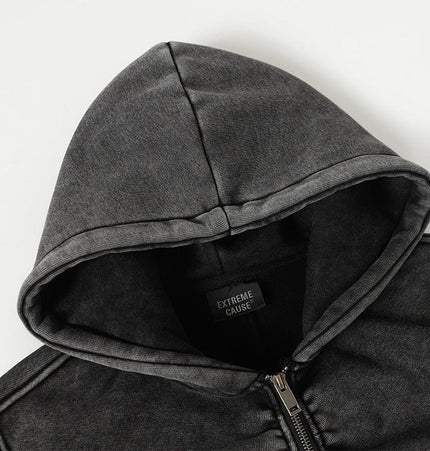 TALKLESSFASHION Jiayiku Men's Fall 2025 New American Street Personality Hoodie Pleated Washed Old Hoodie with Fleece