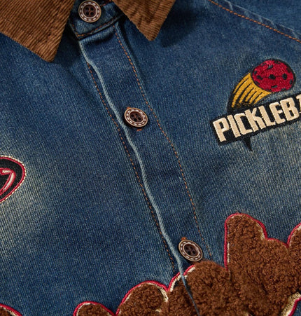 THETLSTUDIO Jiayiku Men's Spring 2026 New American Campus Style Retro Washed Denim Shirt National Tide Embroidered Shirt